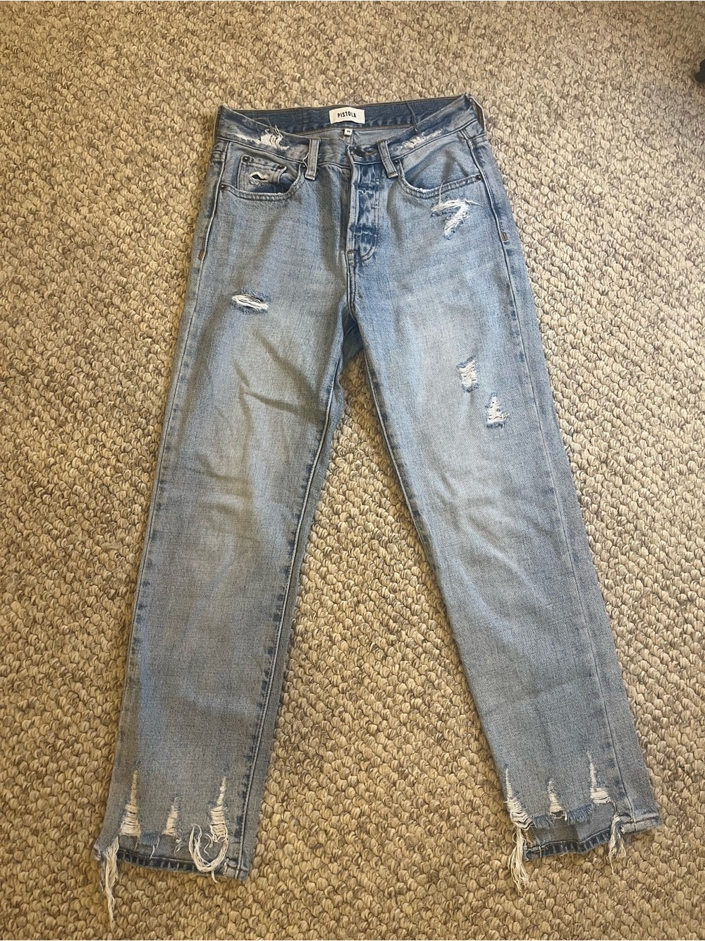 Pistola High-Rise Straight Light Blue Distresse Jeans- size 24